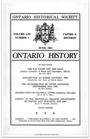 Ontario History 1961 v53 n2 June Cover