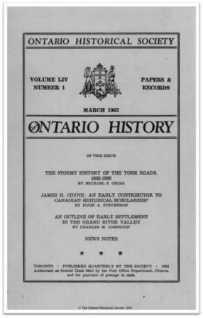 Ontario History 1962 v54 n1 March Cover