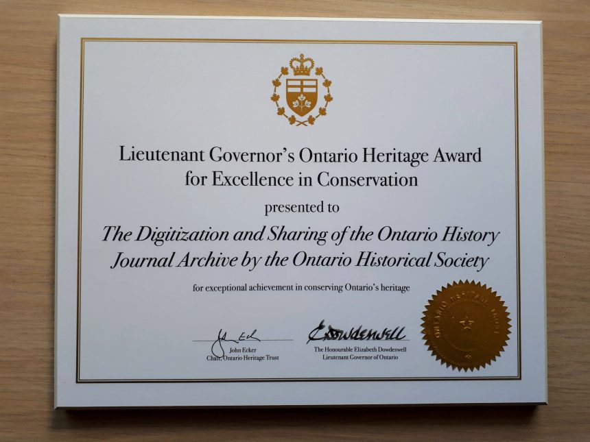 OHS Wins Lieutenant Governor’s Ontario Heritage Award for Excellence in Conservation