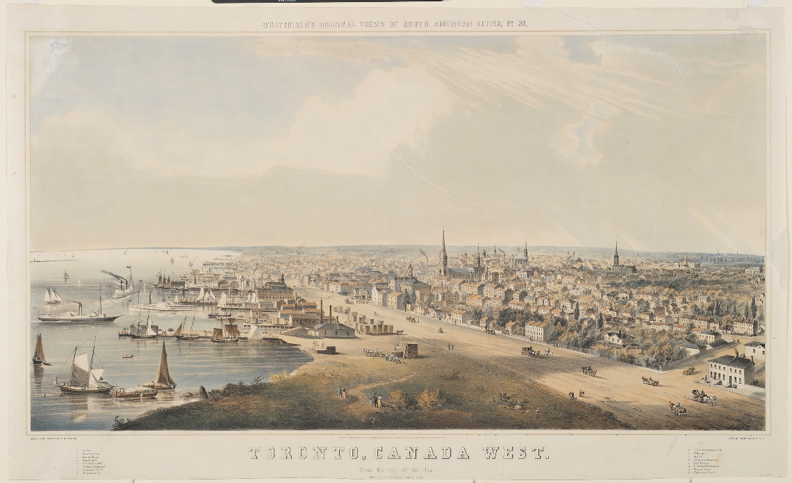 Toronto, Canada West, from the Top of the Jail, lithograph, by Edwin Whitefield, 1854