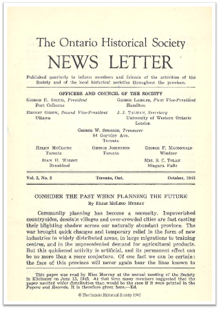 The Ontario Historical Society News Letter, Volume 2, Number 2, October 1945 Cover