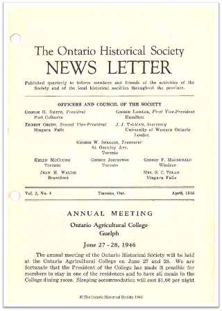 The Ontario Historical Society News Letter, Volume 2, Number 4, April 1946 Cover