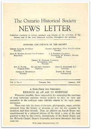 The Ontario Historical Society News Letter, Volume 3, Number 3, January 1947 Cover