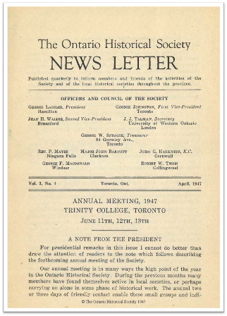 The Ontario Historical Society News Letter, Volume 3, Number 4, April 1947 Cover