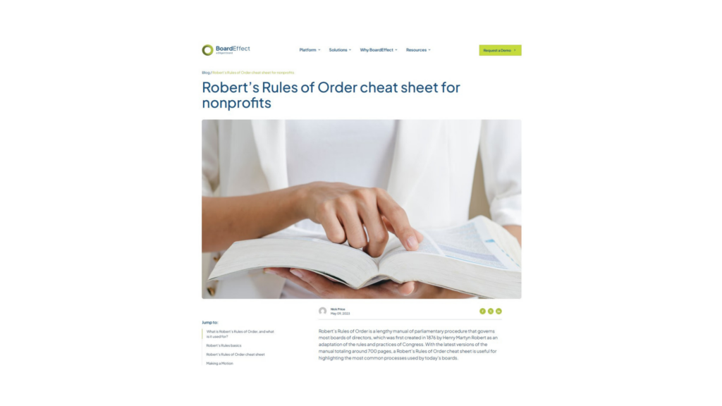 Capacity Building 1-2 Robert’s Rules of Order Cheat Sheet for Nonprofits Image