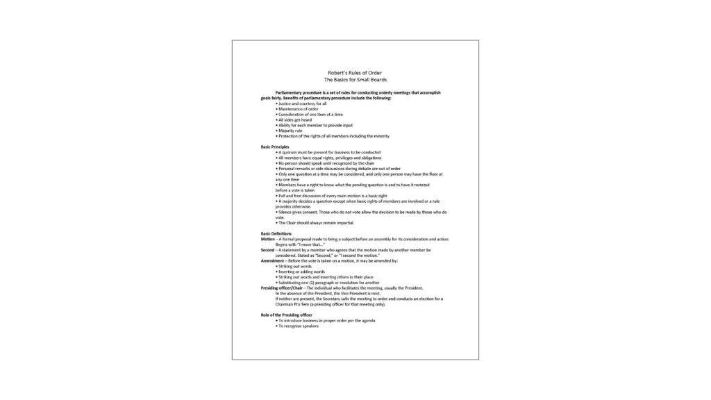 Capacity Building 1-2 Robert's Rules of Order The Basics for Small Boards Image
